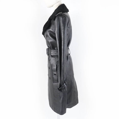 Saint Laurent Paris 625230 Mouton Leather Trench Coat Black 36 With Hanger And