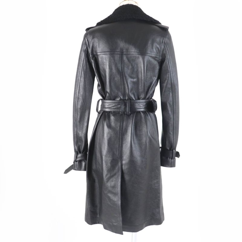 Saint Laurent Paris 625230 Mouton Leather Trench Coat Black 36 With Hanger And