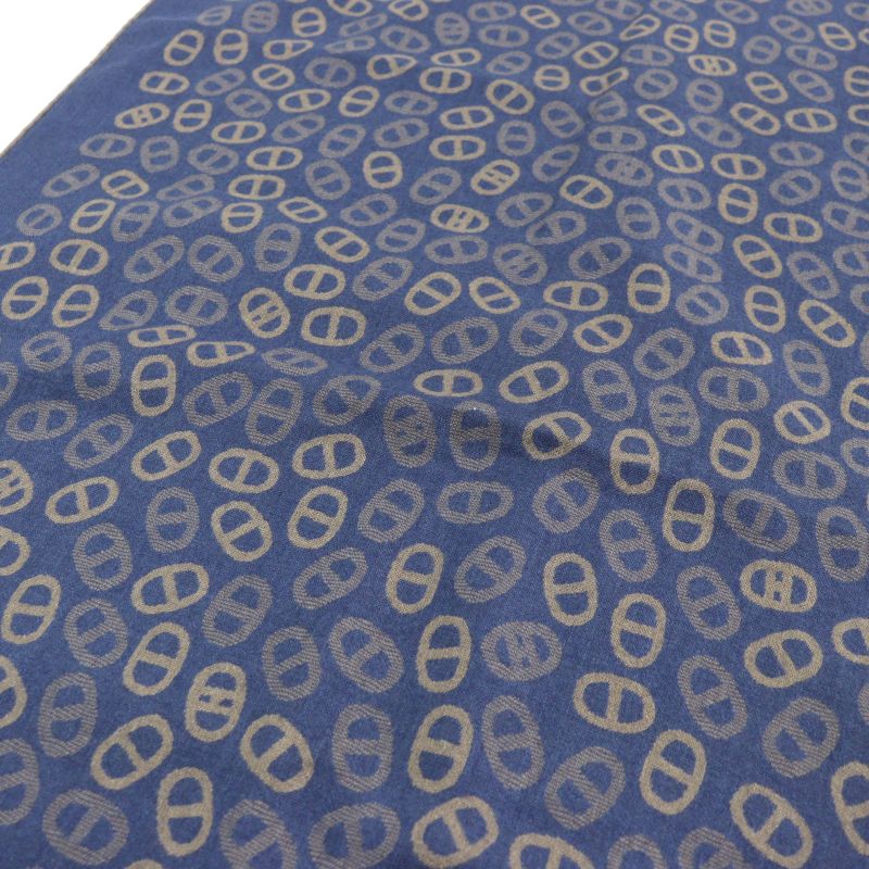 Hermes Cashmere Silk Chaine D'ancre Allover Bicolor Scarf Blue Light Brown Made