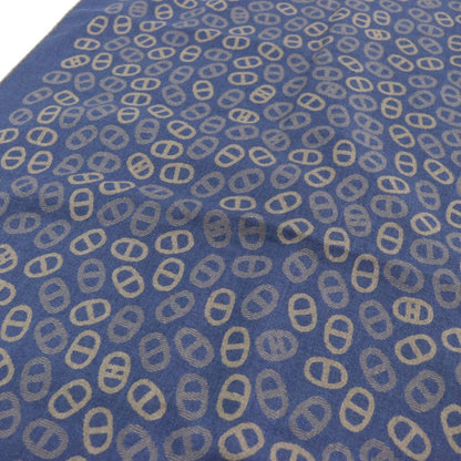Hermes Cashmere Silk Chaine D'ancre Allover Bicolor Scarf Blue Light Brown Made