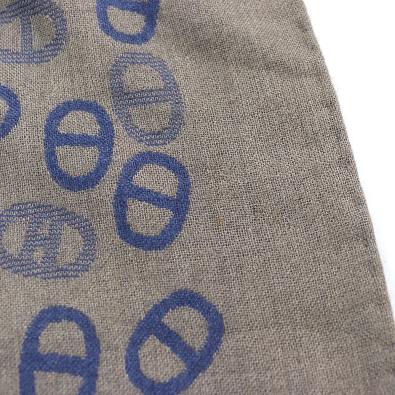 Hermes Cashmere Silk Chaine D'ancre Allover Bicolor Scarf Blue Light Brown Made