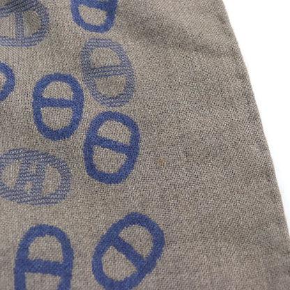 Hermes Cashmere Silk Chaine D'ancre Allover Bicolor Scarf Blue Light Brown Made