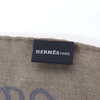 Hermes Cashmere Silk Chaine D'ancre Allover Bicolor Scarf Blue Light Brown Made