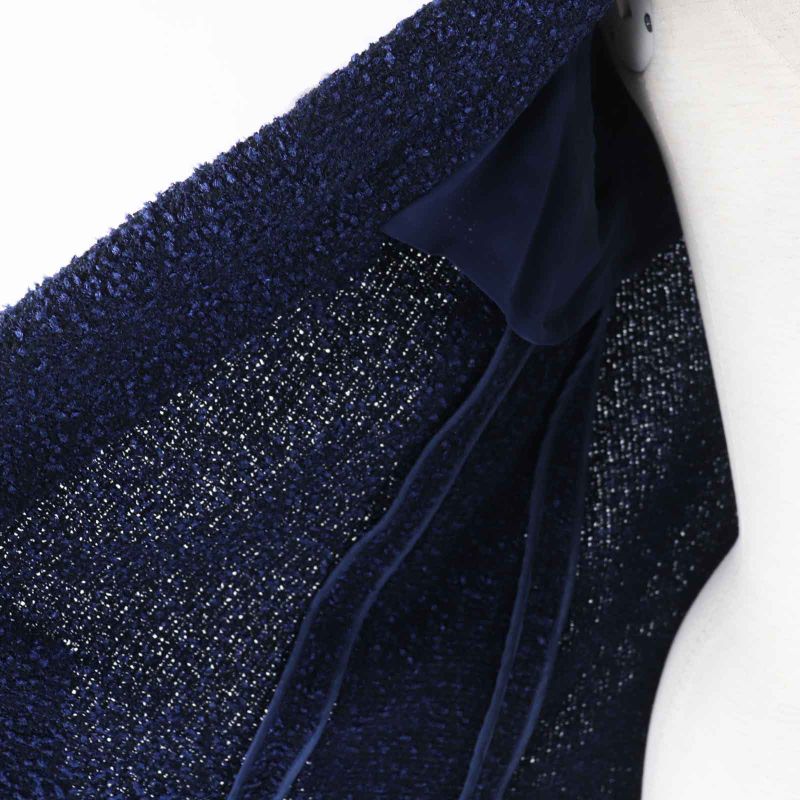 CHANEL P53864 Tweed Long Length Coat With Coco Mark Plate Blue Navy 36 Made In