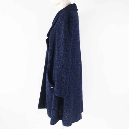 CHANEL P53864 Tweed Long Length Coat With Coco Mark Plate Blue Navy 36 Made In