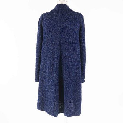 CHANEL P53864 Tweed Long Length Coat With Coco Mark Plate Blue Navy 36 Made In