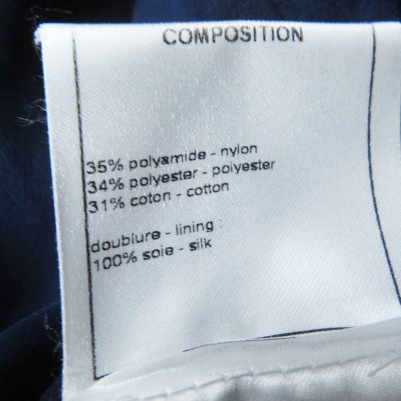 CHANEL P53864 Tweed Long Length Coat With Coco Mark Plate Blue Navy 36 Made In