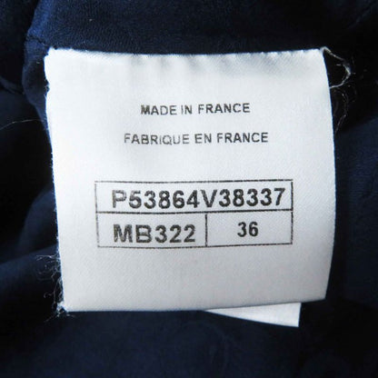 CHANEL P53864 Tweed Long Length Coat With Coco Mark Plate Blue Navy 36 Made In