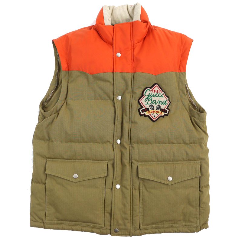Gucci 21AW 641311 Cotton Logo Patch 2WAY Zip Up Down Jacket Down Vest Camel