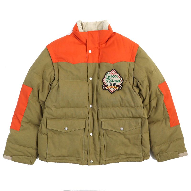 Gucci 21AW 641311 Cotton Logo Patch 2WAY Zip Up Down Jacket Down Vest Camel