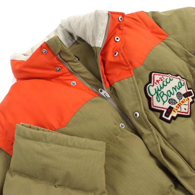 Gucci 21AW 641311 Cotton Logo Patch 2WAY Zip Up Down Jacket Down Vest Camel