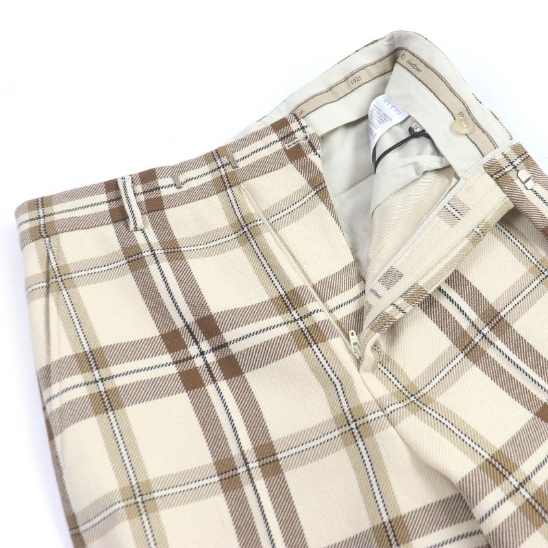 Gucci 23SS 710564 100% Wool Checkered Half-pants Wide Beige 44 Made In Italy