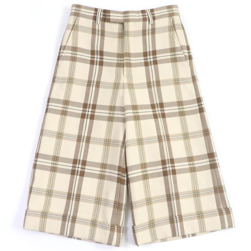 Gucci 23SS 710564 100% Wool Checkered Half-pants Wide Beige 44 Made In Italy