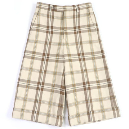 Gucci 23SS 710564 100% Wool Checkered Half-pants Wide Beige 44 Made In Italy