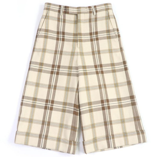 Gucci 23SS 710564 100% Wool Checkered Half-pants Wide Beige 44 Made In Italy