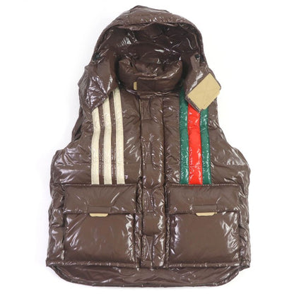 Gucci Adidas Sherry Line 3 Stripes Hooded Down Vest Brown 44 Made In Italy