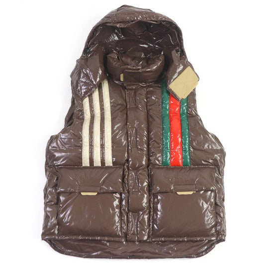 Gucci Adidas Sherry Line 3 Stripes Hooded Down Vest Brown 44 Made In Italy
