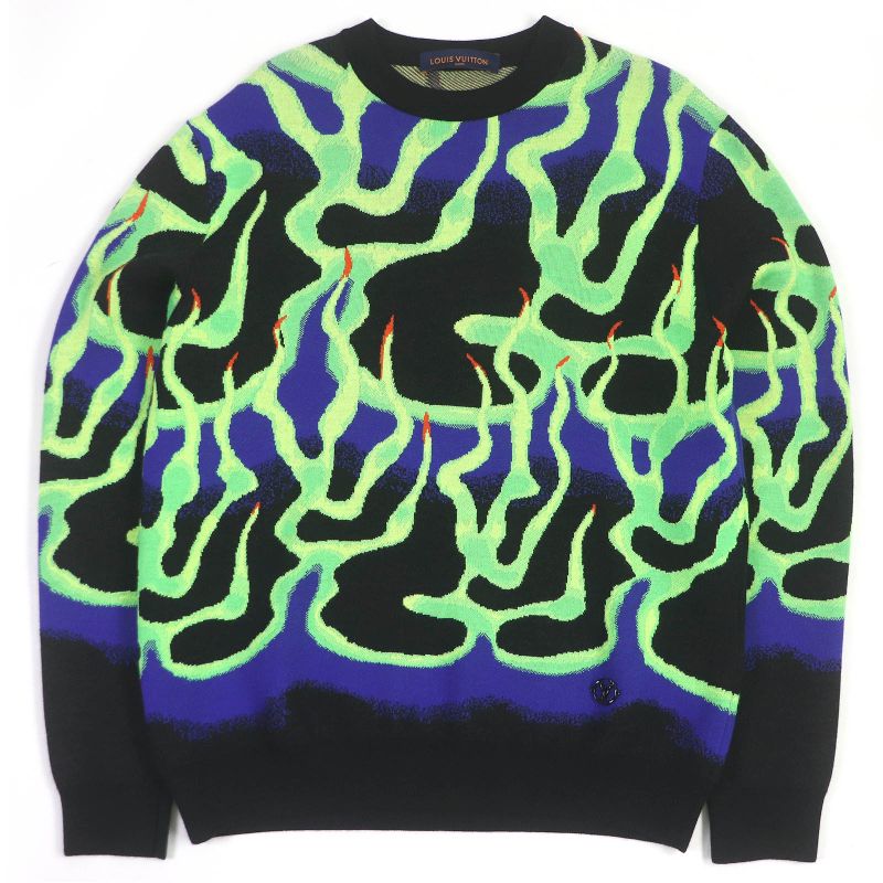 Louis Vuitton 22AW Hnn11w 100% Wool Graphic Print Long Sleeve Knit Sweater