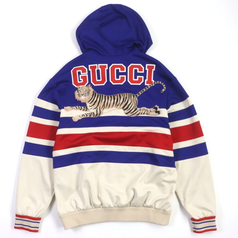  Gucci 22SS 683516 Tiger Back Embroidery Zip Up Hoodie Track Jacket Blue Beige