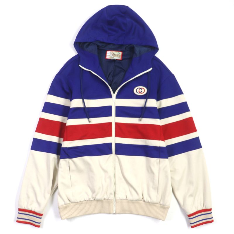  Gucci 22SS 683516 Tiger Back Embroidery Zip Up Hoodie Track Jacket Blue Beige