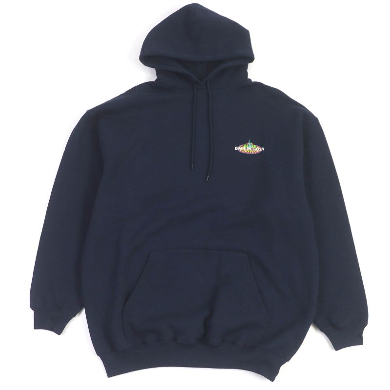 Balenciaga 578135 100% Cotton Bonjour Hoodie Oversized Pullover Hoodie Navy XS