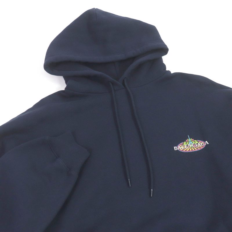Balenciaga 578135 100% Cotton Bonjour Hoodie Oversized Pullover Hoodie Navy XS