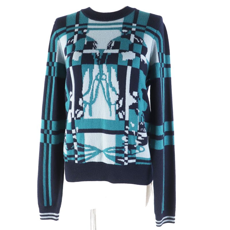 Hermes 23AW 3h2620dd Brid De Gala Tartan 100% Cashmere Long Sleeve Knit Multi