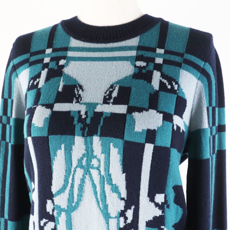 Hermes 23AW 3h2620dd Brid De Gala Tartan 100% Cashmere Long Sleeve Knit Multi