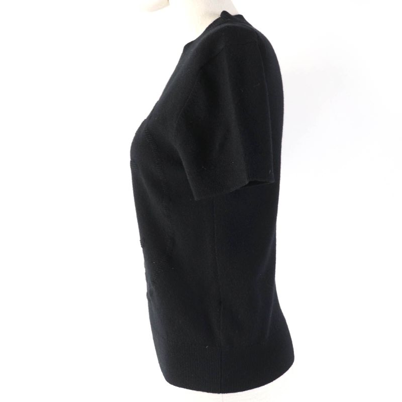 Hermes 22AW 2h2663d1 100% Cashmere H Lift Short Sleeve Knit Black 36 Made In