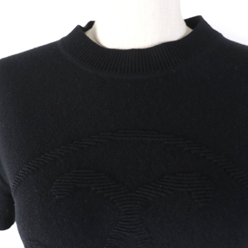 Hermes 22AW 2h2663d1 100% Cashmere H Lift Short Sleeve Knit Black 36 Made In