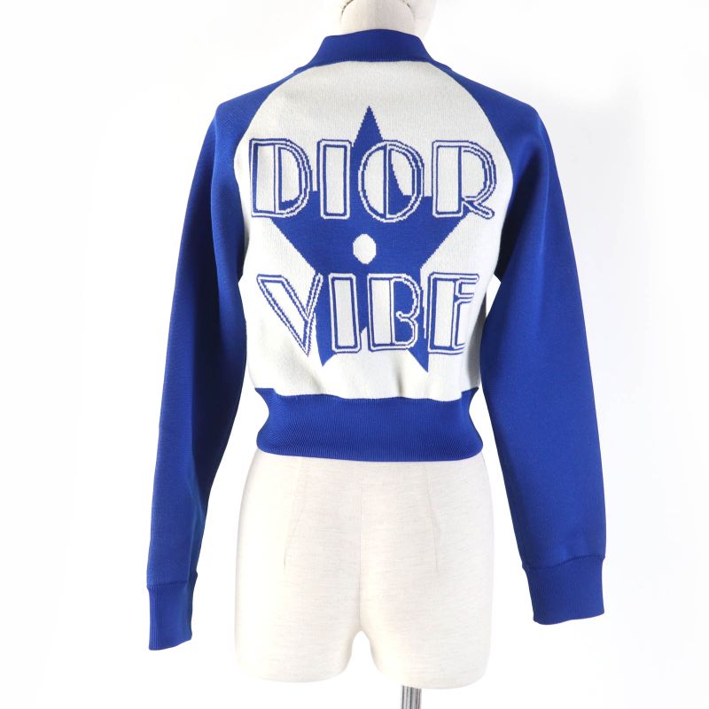 Christian DIOR 224v50am110 VIBE Cashmere-blend Cropped Knit Jacket Blue Ivory