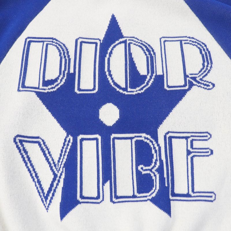 Christian DIOR 224v50am110 VIBE Cashmere-blend Cropped Knit Jacket Blue Ivory