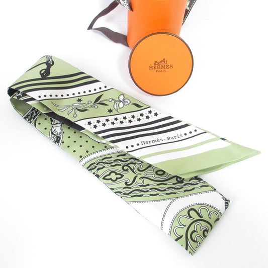 25ss Hermes Amazon Celebration Silk Twirly Scarf Green Ladies Used