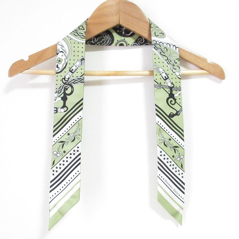 25ss Hermes Amazon Celebration Silk Twirly Scarf Green Ladies Used