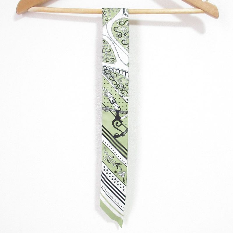25ss Hermes Amazon Celebration Silk Twirly Scarf Green Ladies Used