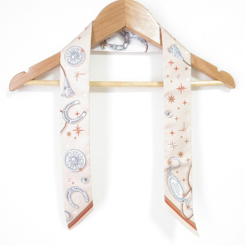 25aw Hermes C'est LA Fete Silk Tulley Scarf Beige Ladies Used