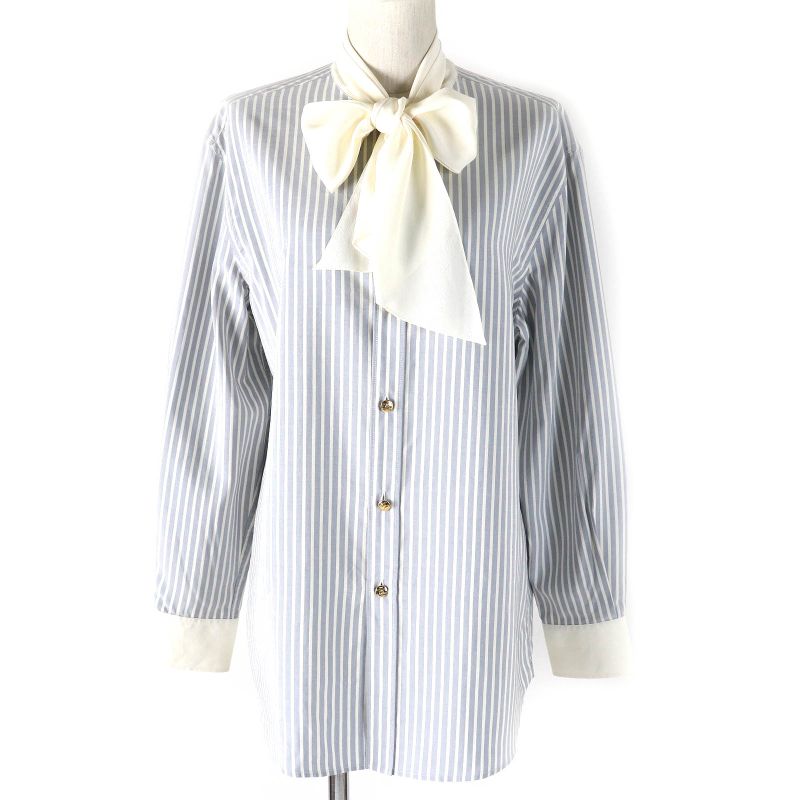 Celine 2c904562t Eddy Period Triomphe Striped 100% Silk Long Sleeve Shirt With