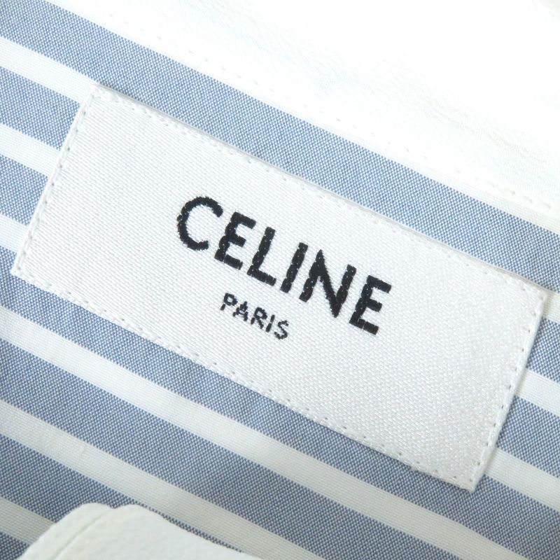 Celine 2c904562t Eddy Period Triomphe Striped 100% Silk Long Sleeve Shirt With