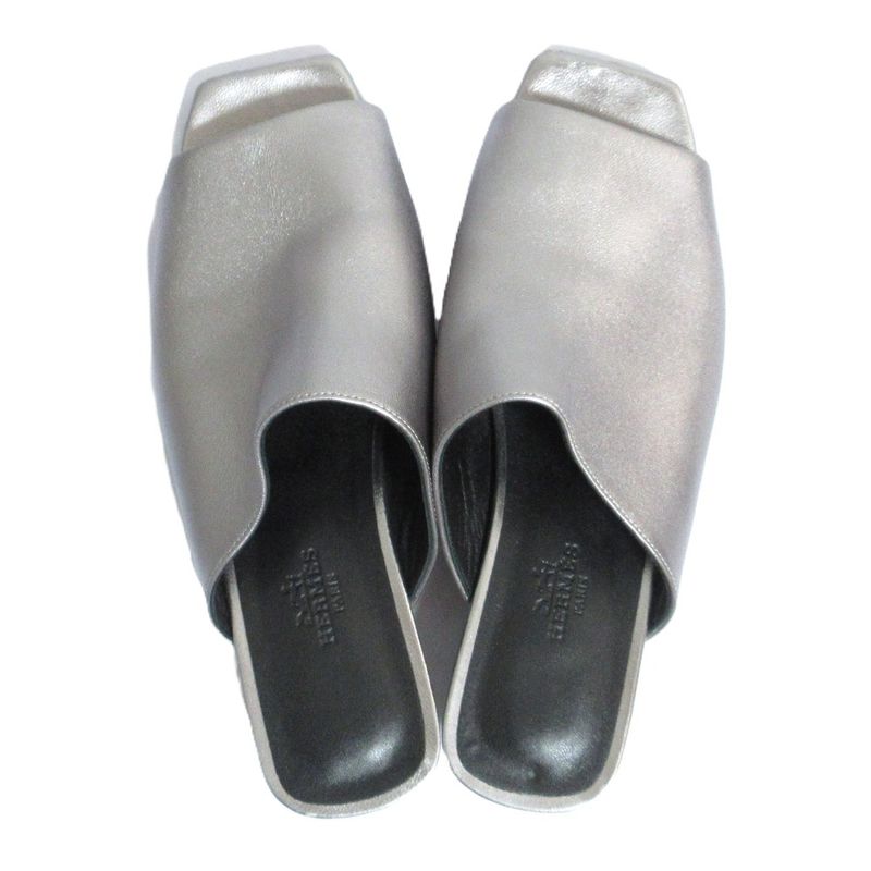 Hermes Idol Leather Mules Size 36 Equivalent to 23cm (9.06in) Silver Color