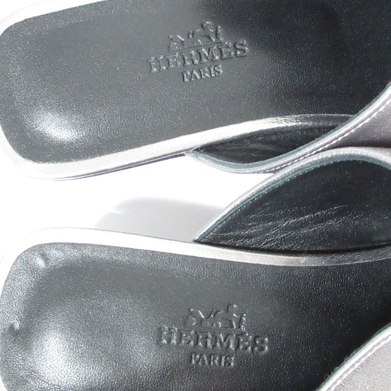 Hermes Idol Leather Mules Size 36 Equivalent to 23cm (9.06in) Silver Color