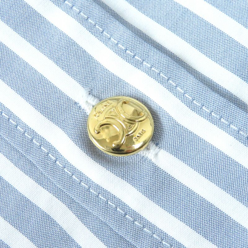 Celine 2c904562t Eddy Period Triomphe Striped 100% Silk Long Sleeve Shirt With