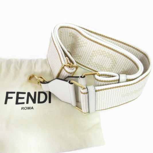 Fendi Strap You Logo Jacquard Shoulder Strap Ivory and Gold Hardware Women's