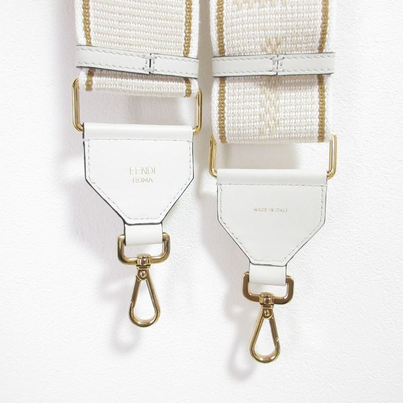 Fendi Strap You Logo Jacquard Shoulder Strap Ivory and Gold Hardware Women's