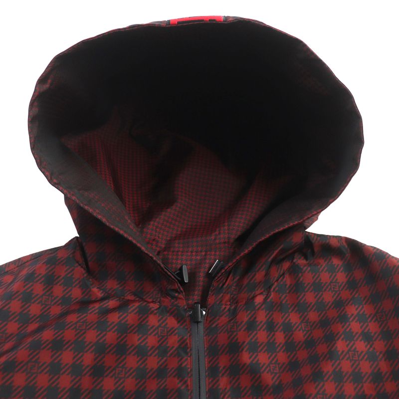  Fendi 2022 Faa864 Staggered FF Logo Hooded Reversible WZIP Coat Red Black 48