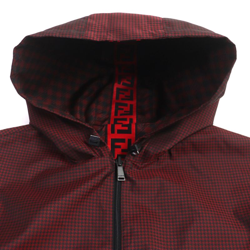  Fendi 2022 Faa864 Staggered FF Logo Hooded Reversible WZIP Coat Red Black 48