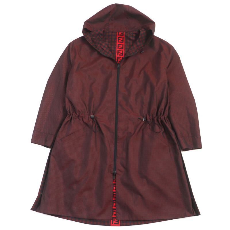  Fendi 2022 Faa864 Staggered FF Logo Hooded Reversible WZIP Coat Red Black 48