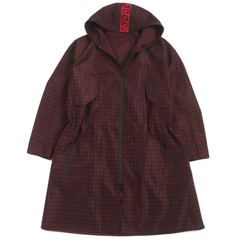  Fendi 2022 Faa864 Staggered FF Logo Hooded Reversible WZIP Coat Red Black 48