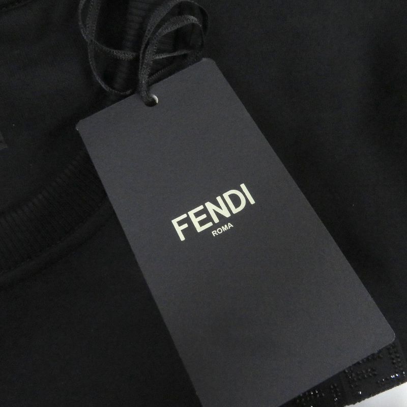 Fendi Fy0178 100% Cotton FF Logo Zucca Rhinestone Sweatshirt Black XL Made In
