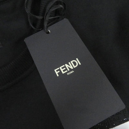 Fendi Fy0178 100% Cotton FF Logo Zucca Rhinestone Sweatshirt Black XL Made In
