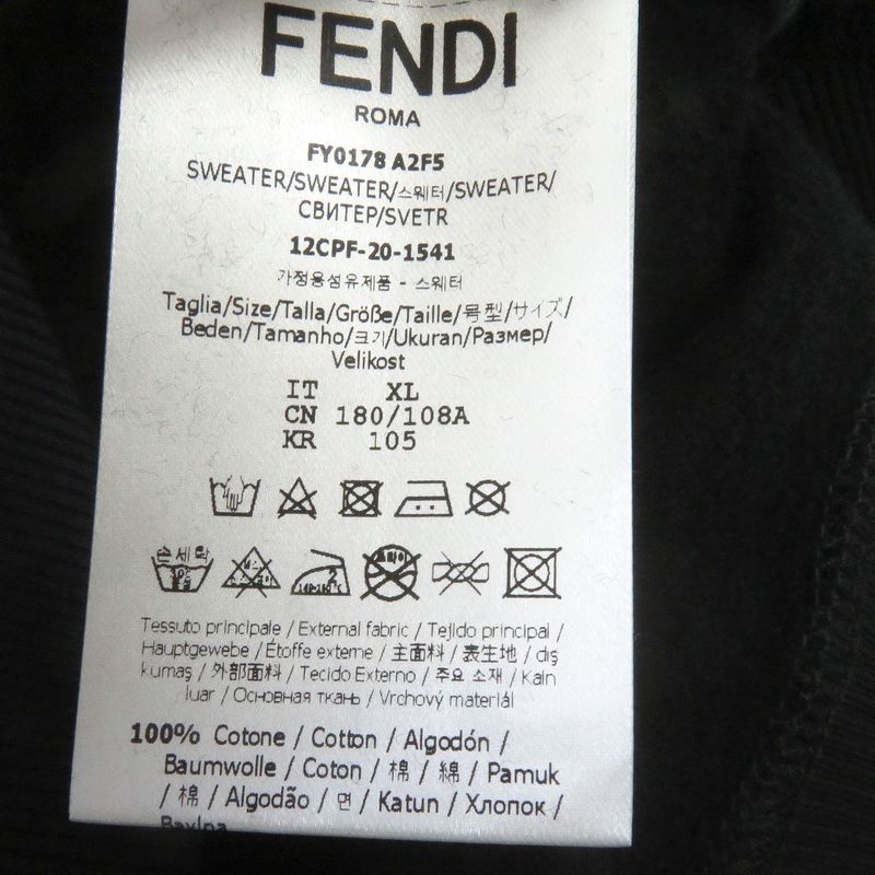 Fendi Fy0178 100% Cotton FF Logo Zucca Rhinestone Sweatshirt Black XL Made In